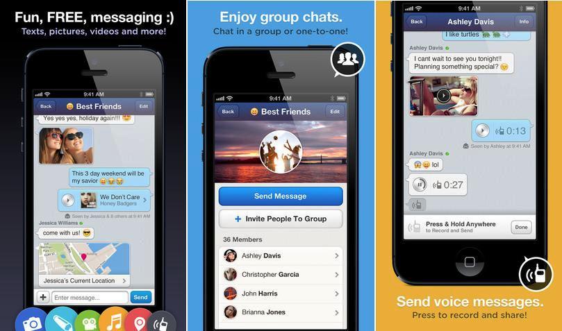 Mensajería de texto, voz, videos, fotos gratis para iPhone, iPad, iPod, Android
