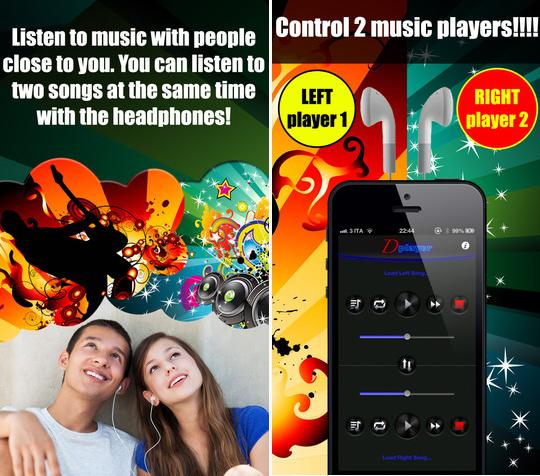 Oiga dos canciones, con sus audífonos, con otra persona, gratis para iPhone, iPad, iPod