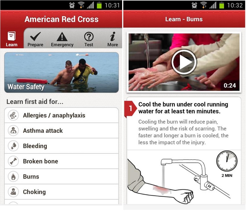 Aplicación gratuita de la Cruz Roja norteamericana, para iPhone, iPad, iPod, Android