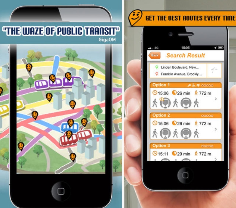 Información de rutas de transporte público en tiempo real, gratis para iPhone, iPad, iPod, Android