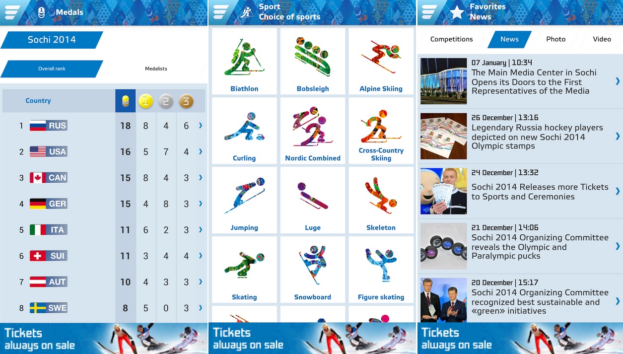 Siga los Juegos Olímpicos de Invierno 2014, gratis para iPhone, iPad, iPod, Android