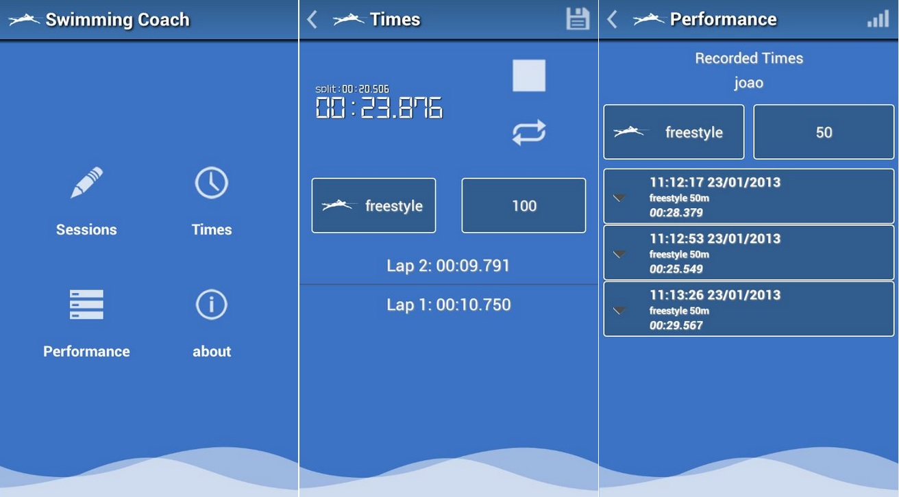 Control de entrenamientos en natación, gratis para Android
