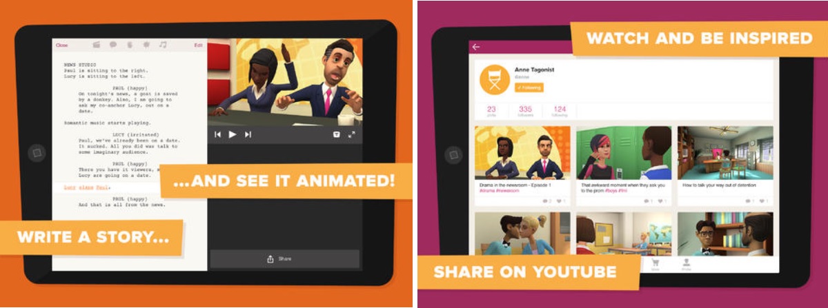 Haga videos animados con sus propios guiones, gratis para iPad