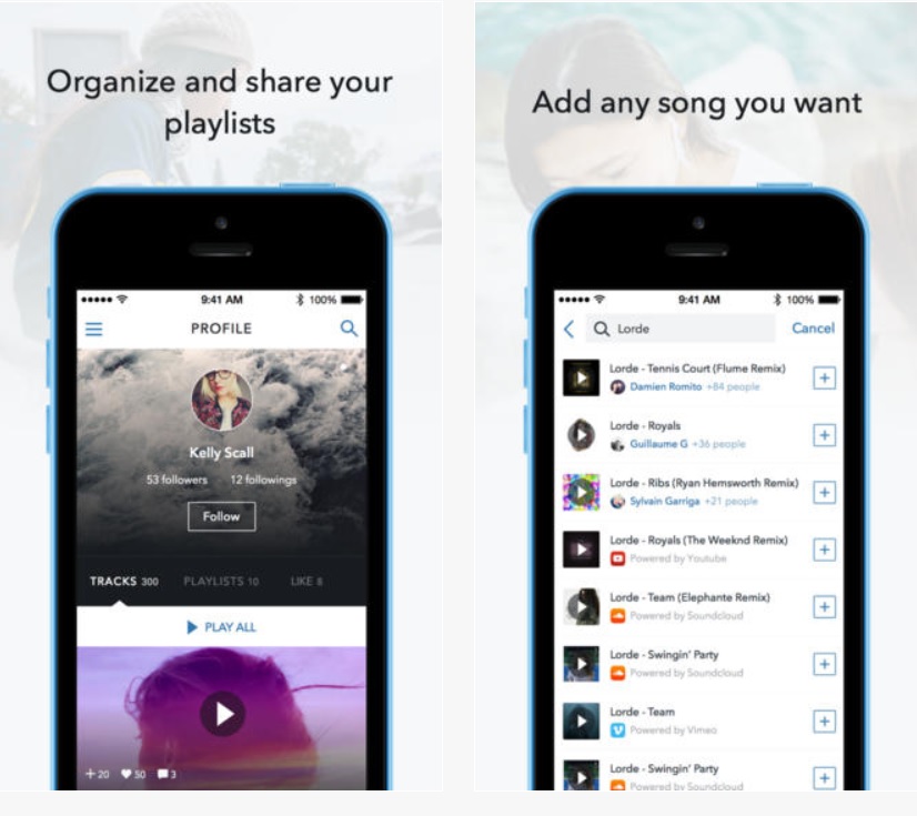 Recopile y comparta canciones de cualquier servicio de música, gratis para iPhone, iPad, iPod