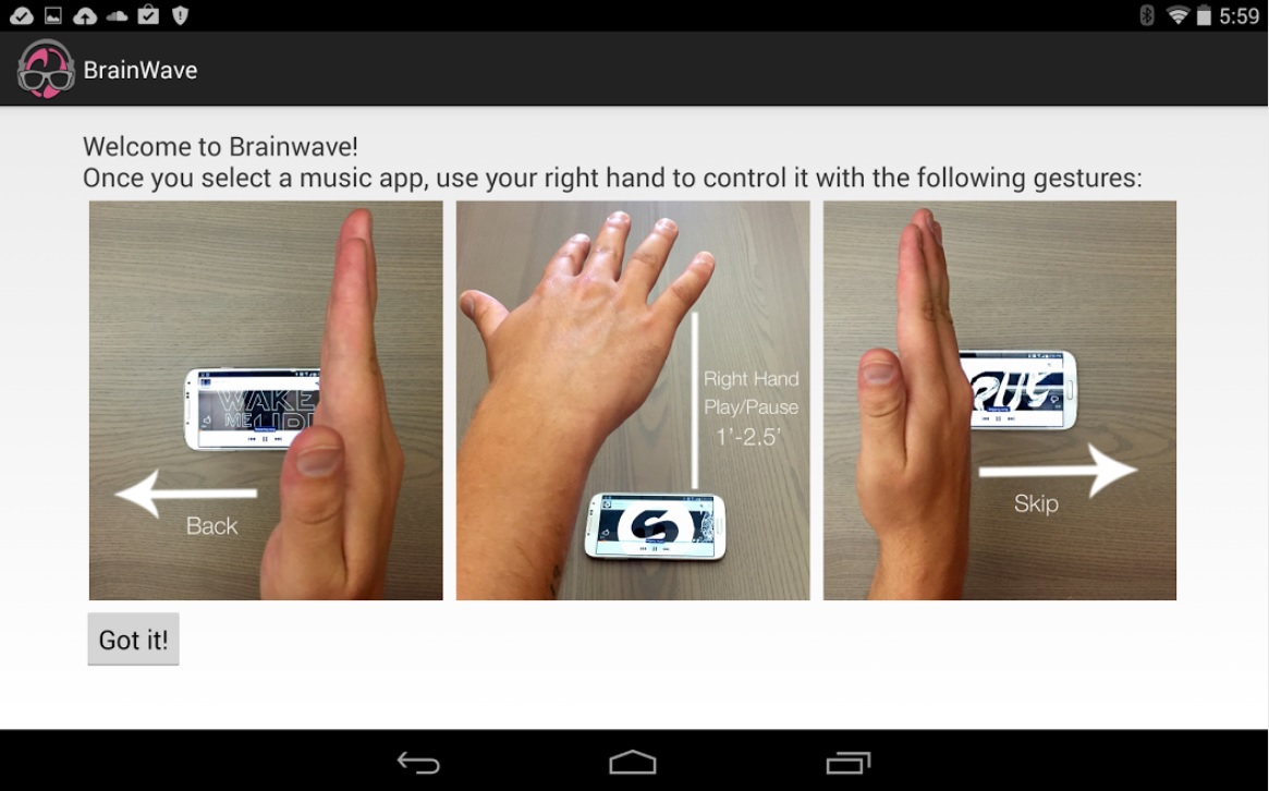 Controle su reproductor musical usando gestos, gratis para Android