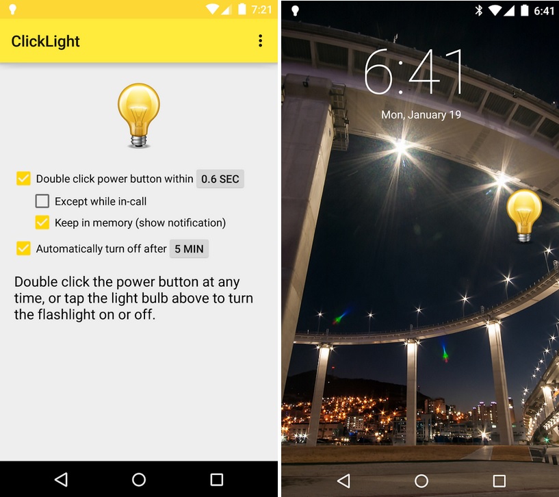 Doble clic al botón de encendido para activar una linterna LED al instante, gratis para Android