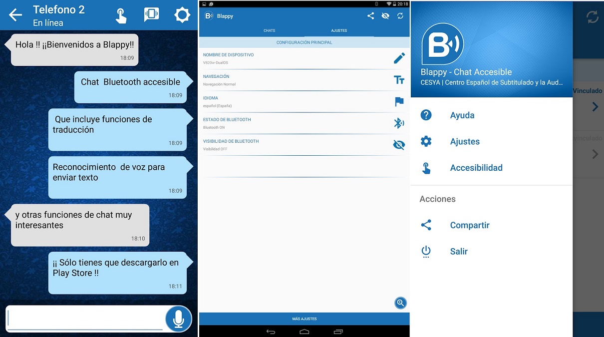 Chat por bluetooth para personas con discapacidad sensorial, gratis para Android