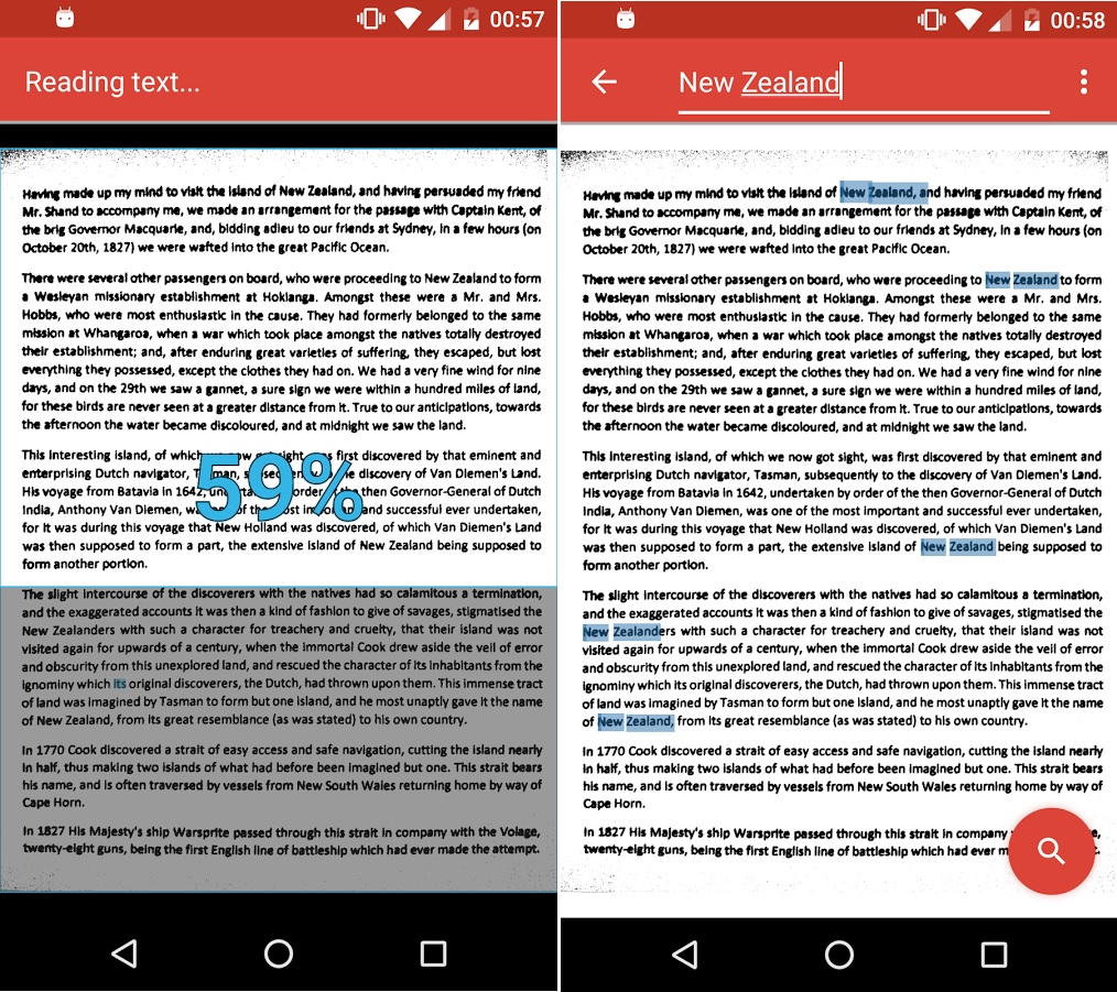 Búsqueda de palabras en textos impresos, gratis para Android