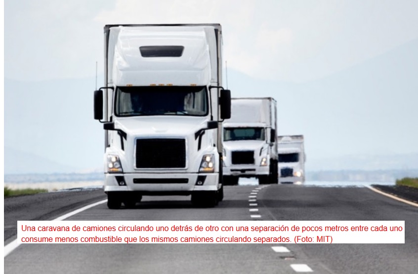 Caravanas de camiones autoconducidos para ahorrar combustible en el transporte de mercancías