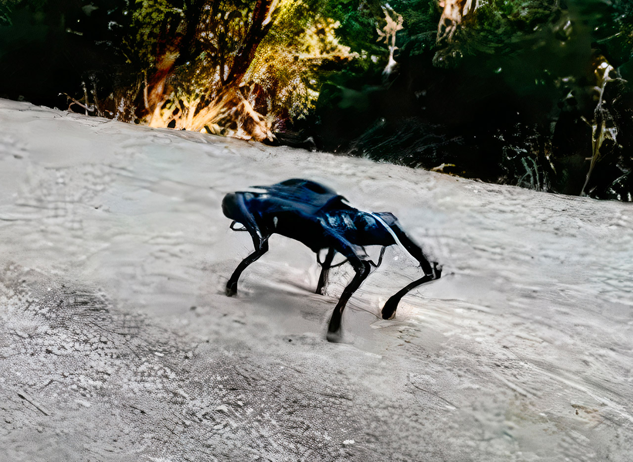 Perro robot se enseña a sí mismo a caminar al aire libre en menos de 20 minutos
