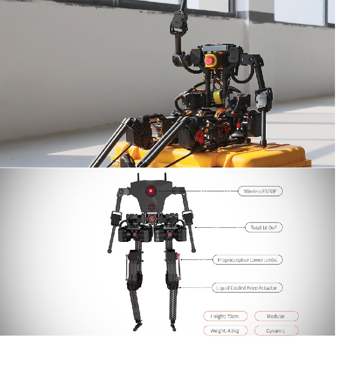 Robot bípedo con actuador de rodilla refrigerado con líquido
