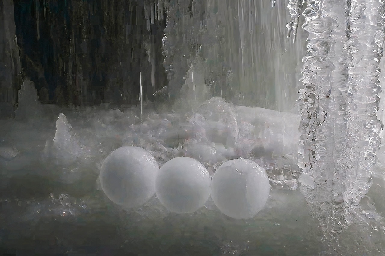 Fenómeno natural inusual hace que cascada produzca esferas de hielo perfectamente redondas